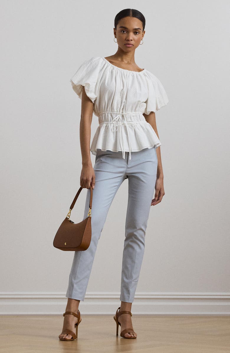 Lauren Ralph Lauren Embroidered Eyelet Cotton Peplum Top, Alternate, color, 