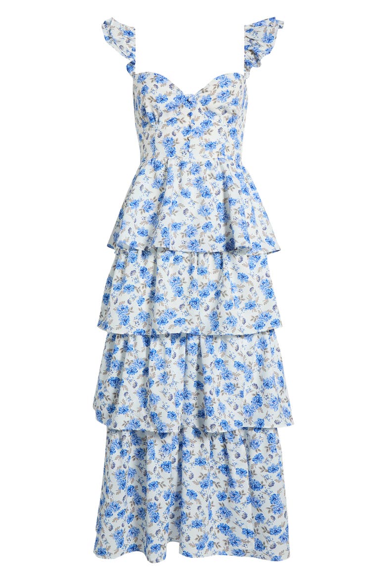 Covina Tiered Midi Dress, Alternate, color, WHITE-BLUE