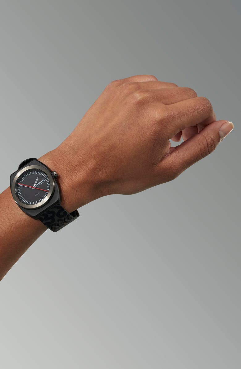 Nixon Light Wave Recycled Strap Solar Watch, 36mm, Alternate, color, Black / Scribble