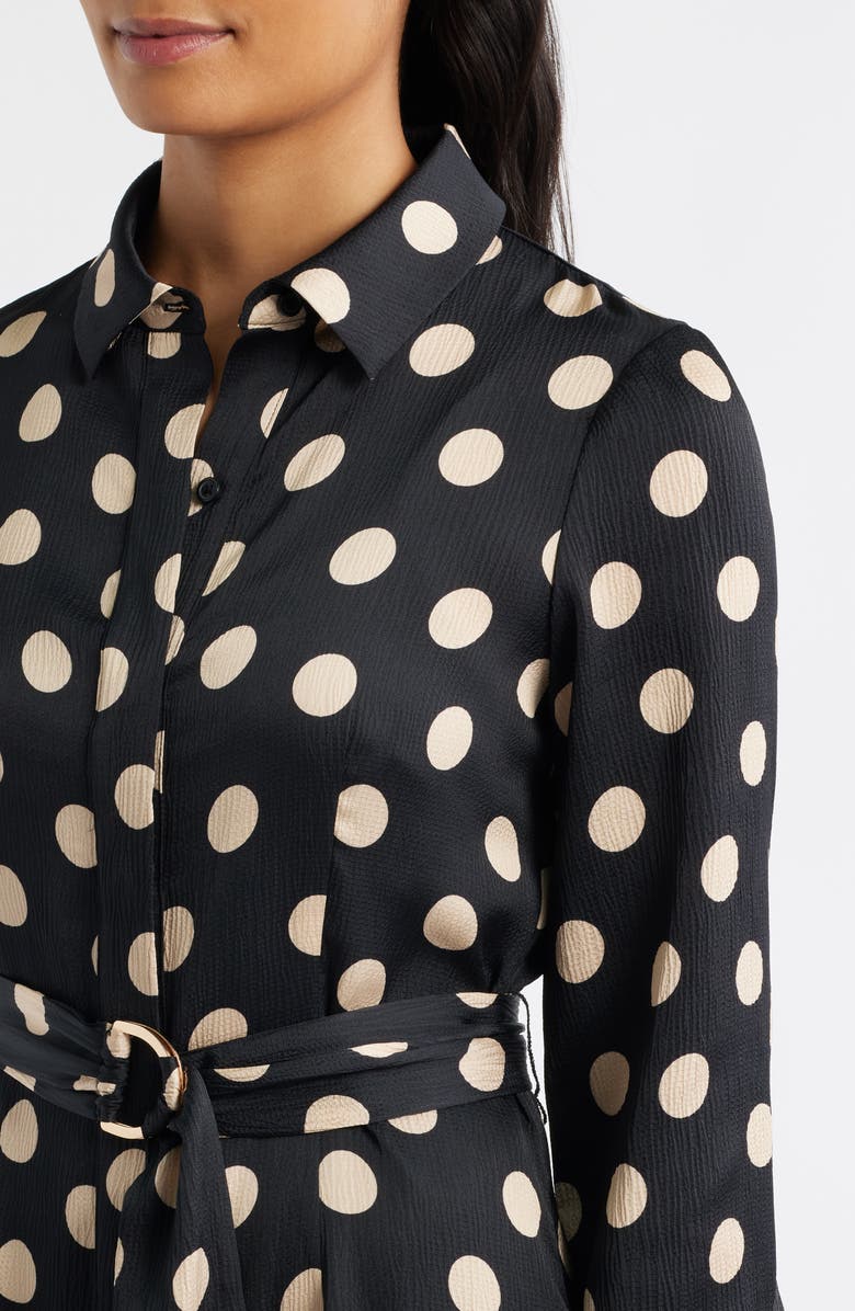 Julia Jordan Polka Dot Long Sleeve Midi Shirtdress, Alternate, color, Black Multi