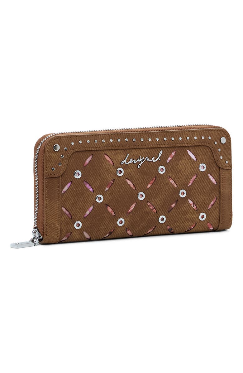 Desigual Long Faux Leather Wallet, Alternate, color, Camel