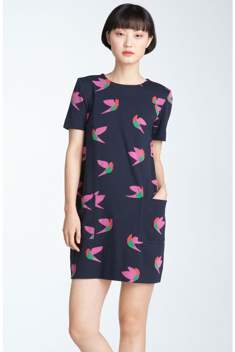 'Night Bird' Print Shift Dress, Main, color, NORMANDY BLUE MULTI
