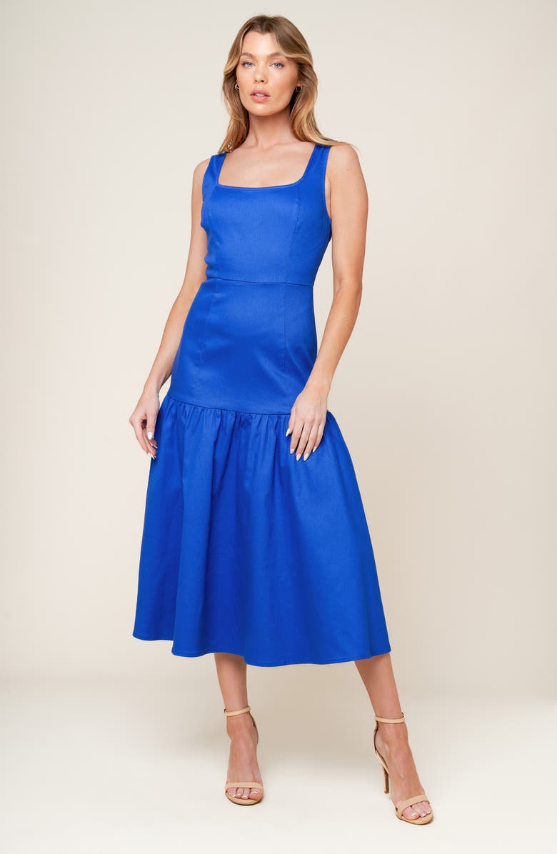 FLYING TOMATO Sleeveless Flounce Hem Midi Dress, Alternate, color, Blue