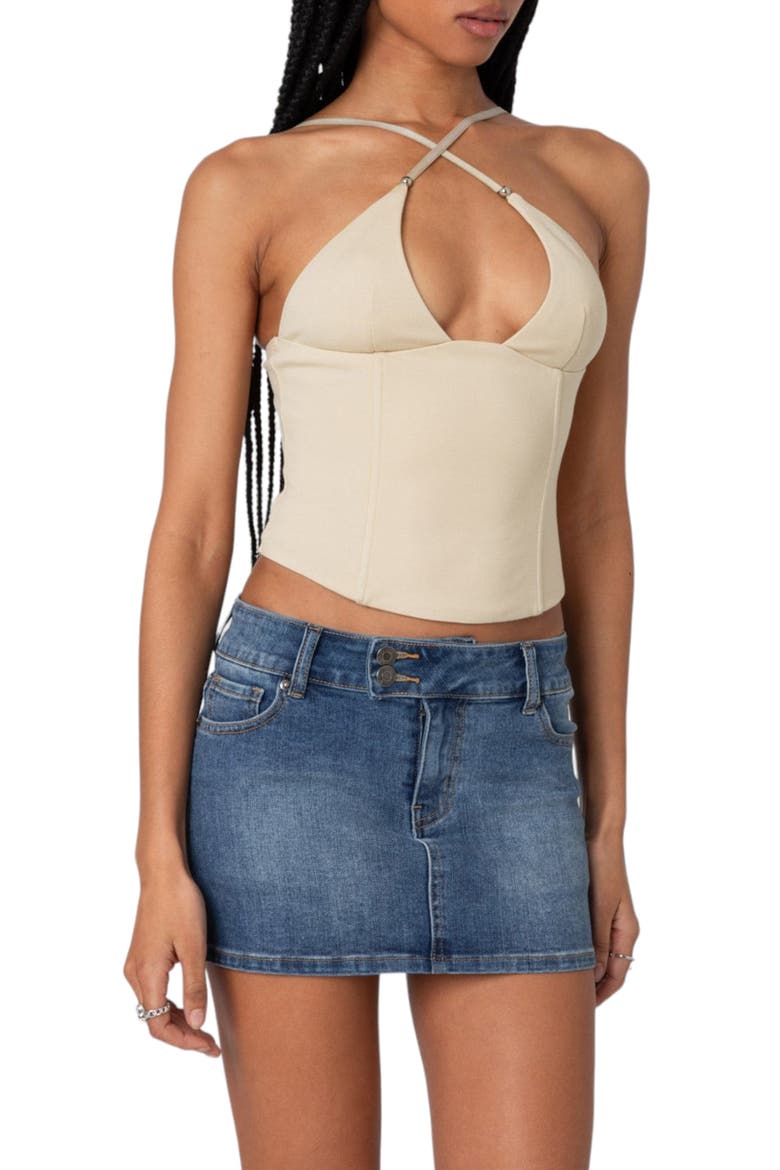 Lou Crossover Strap Corset Camisole, Alternate, color, BEIGE