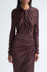 Balmain Twist Detail Long Sleeve Viscose Jersey Bodysuit