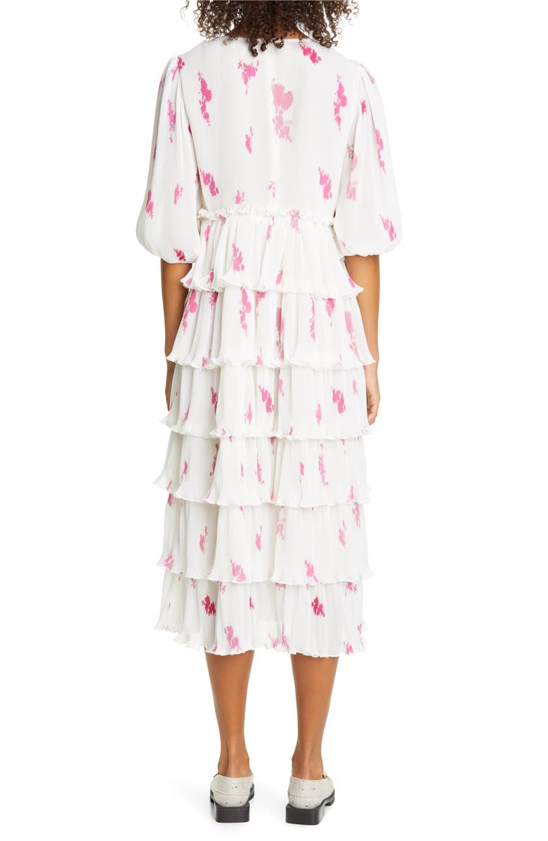 Ganni Rose Print Pleated Georgette Midi Dress, Alternate, color, 