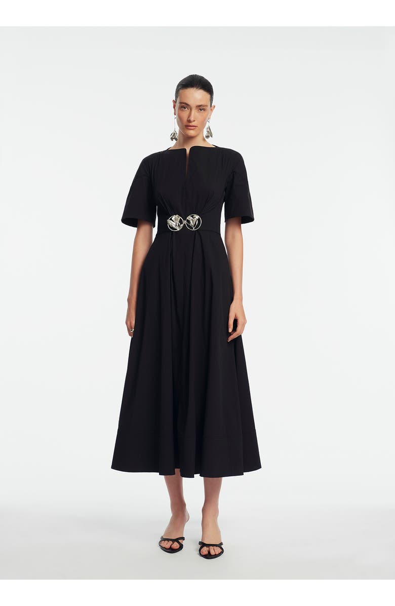 Lela Rose Cotton Poplin Buckle Shirtdress, Alternate, color, Black