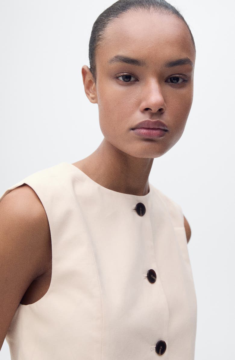 MANGO Button Cotton Crop Top, Alternate, color, Ecru