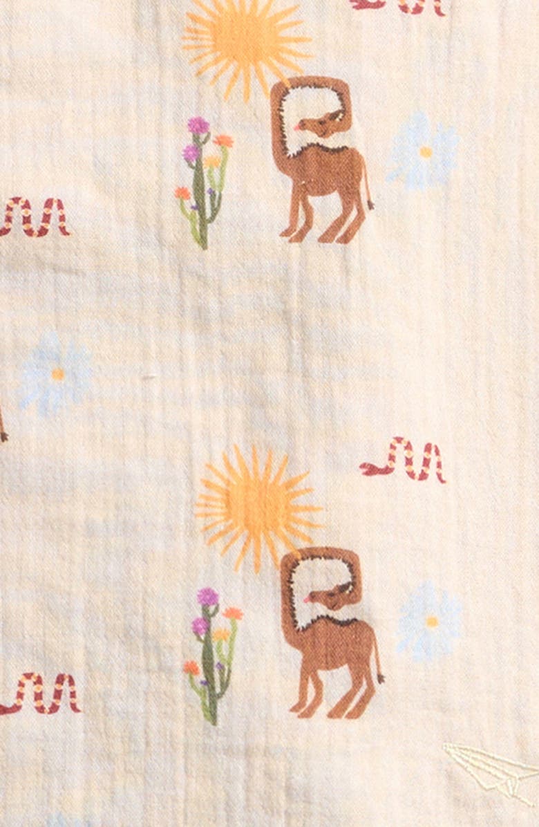 MUMZERS Kids' Print Cotton Muslin Camp Shirt & Drawstring Shorts Set, Alternate, color, Beige