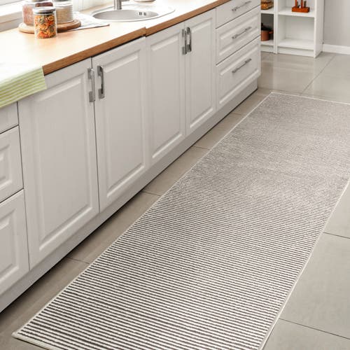 Shop Jonathan Y Cole Modern Minimalist Pinstripe High-low Area Rug In Dark Silver/white