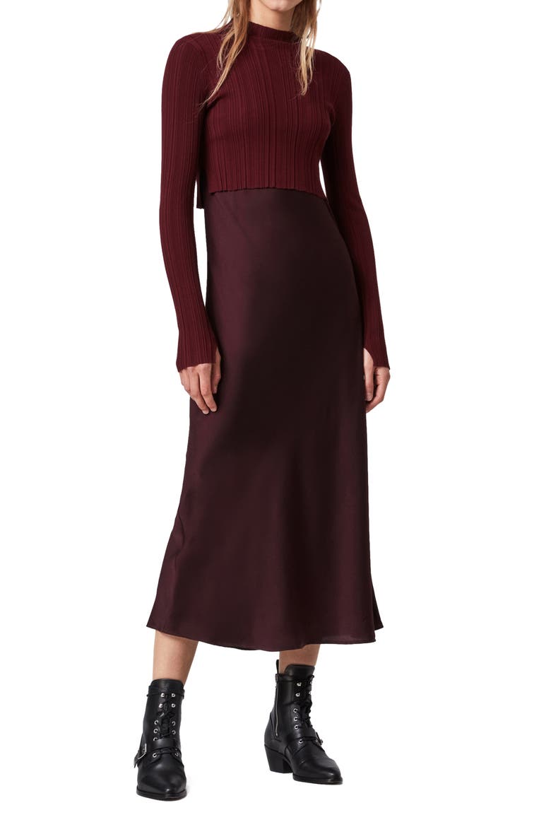 Karla Two-Piece Sweater & Slipdress, Main, color, BORDEAUX RED