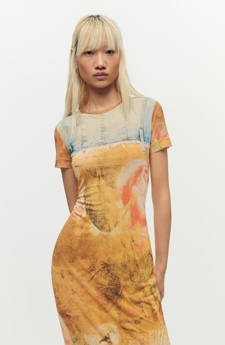 Desigual Trompe l'Oeil Midi T-Shirt Dress, Alternate, color, Medium Beige