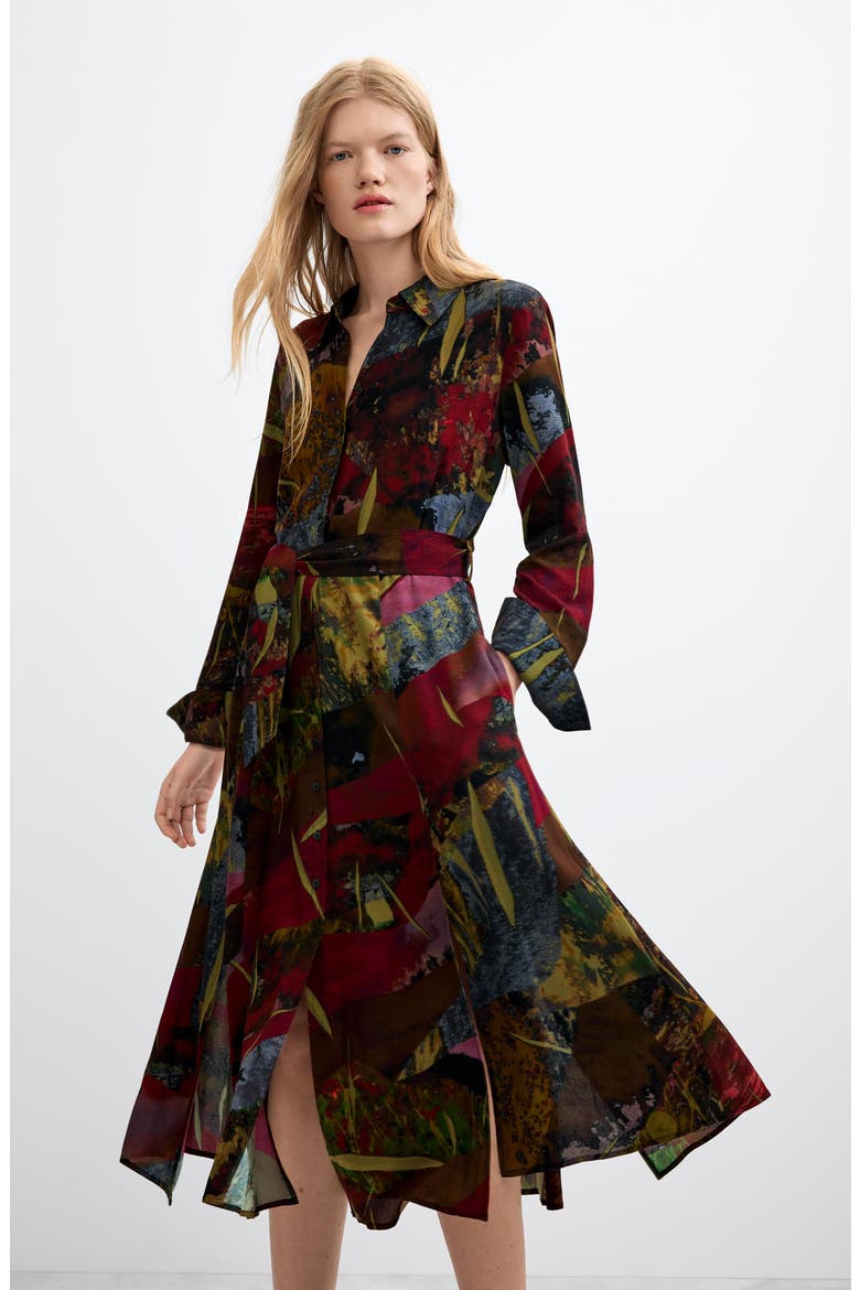 Printed Long Sleeve Shirt Dress, Alternate, color, GREEN