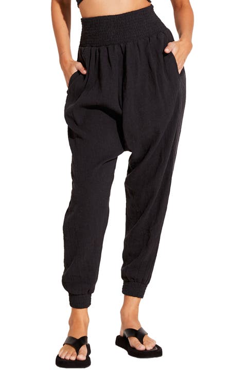 Nya Smocked Linen & Organic Cotton Cover-Up Pants