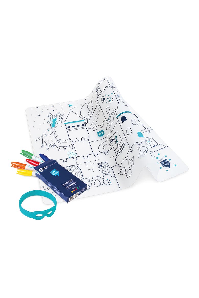 Castle Reusable Coloring Mat & Washable Markers, Alternate, color, MULTI