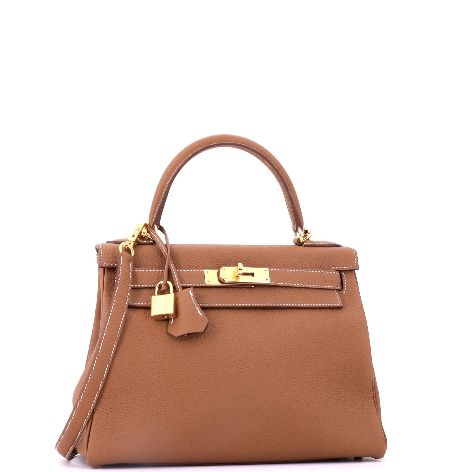 Pre-Owned Hermes Kelly Handbag Brown Togo with Gold Hardware 28, Alternate, color, Gold