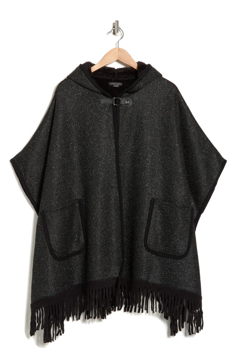 Nanette Lepore Hooded Jacquard Ruana, Alternate, color, Black