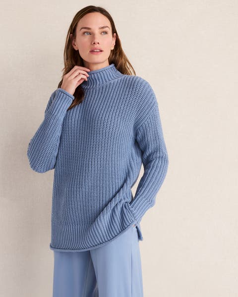 Organic Cotton Shaker Stitch Roll Neck Sweater