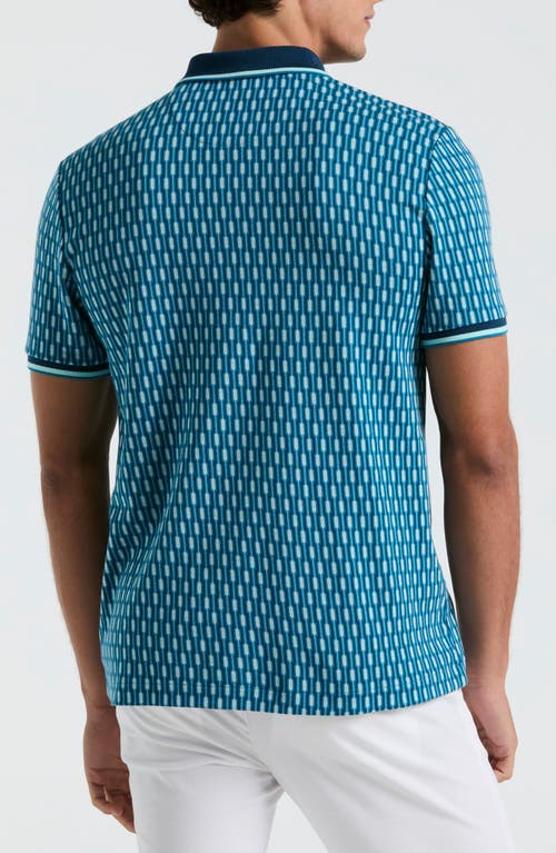 Original Penguin Geometric Jacquard Tipped Zip Polo In Mosaic Blue