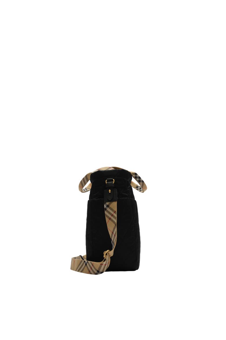 Check Trim Quilted Nylon Baby Changing Bag, Alternate, color, Black