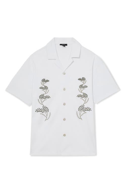 Reiss Goya Short Sleeve Floral Embroidered Cuban Shirt In White