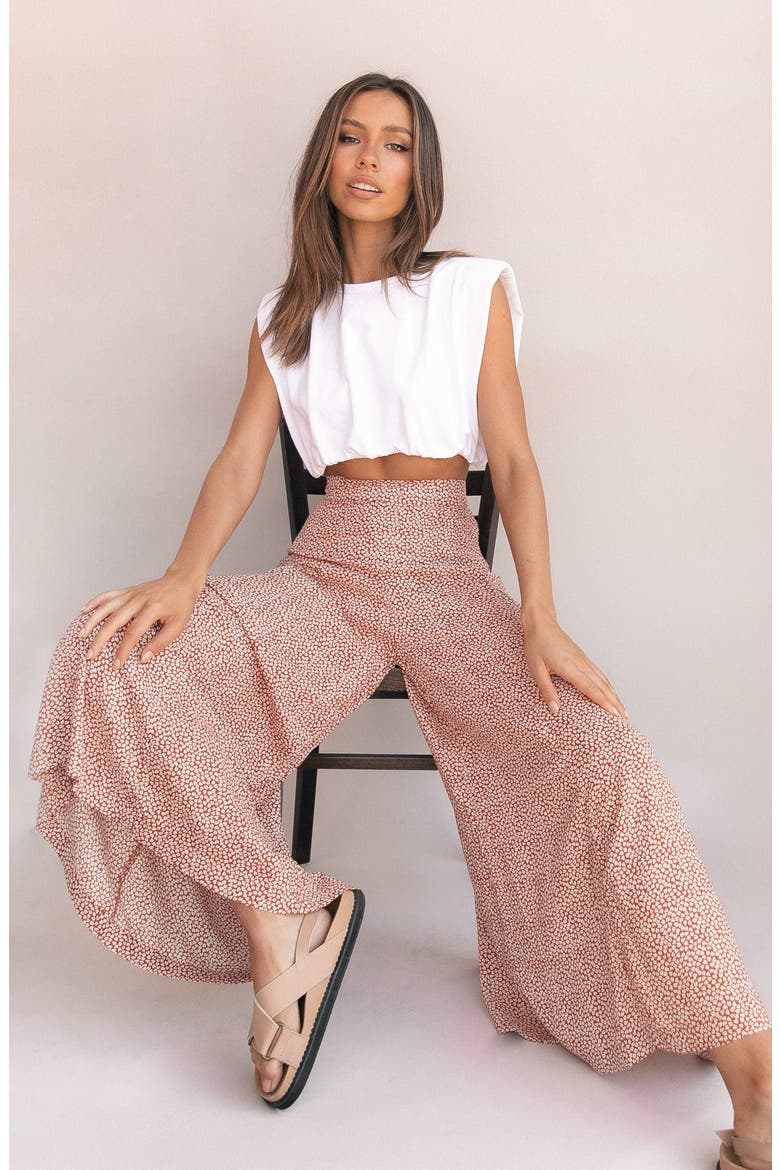 Neveah Floral Print Wide Leg Pants, Alternate, color, RUST