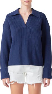 Grey Lab Rib Polo Sweater