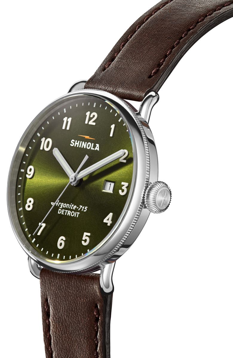 Shinola Canfield Leather Strap Watch, 43mm, Alternate, color, Dark Olive