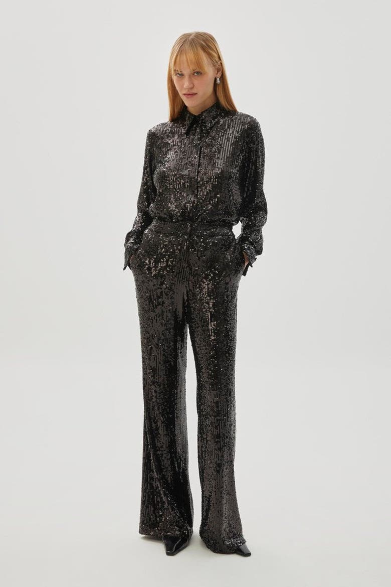 Arvid Pants  Sequin Embellished Lined Wide Leg Pants, Alternate, color, BLACK