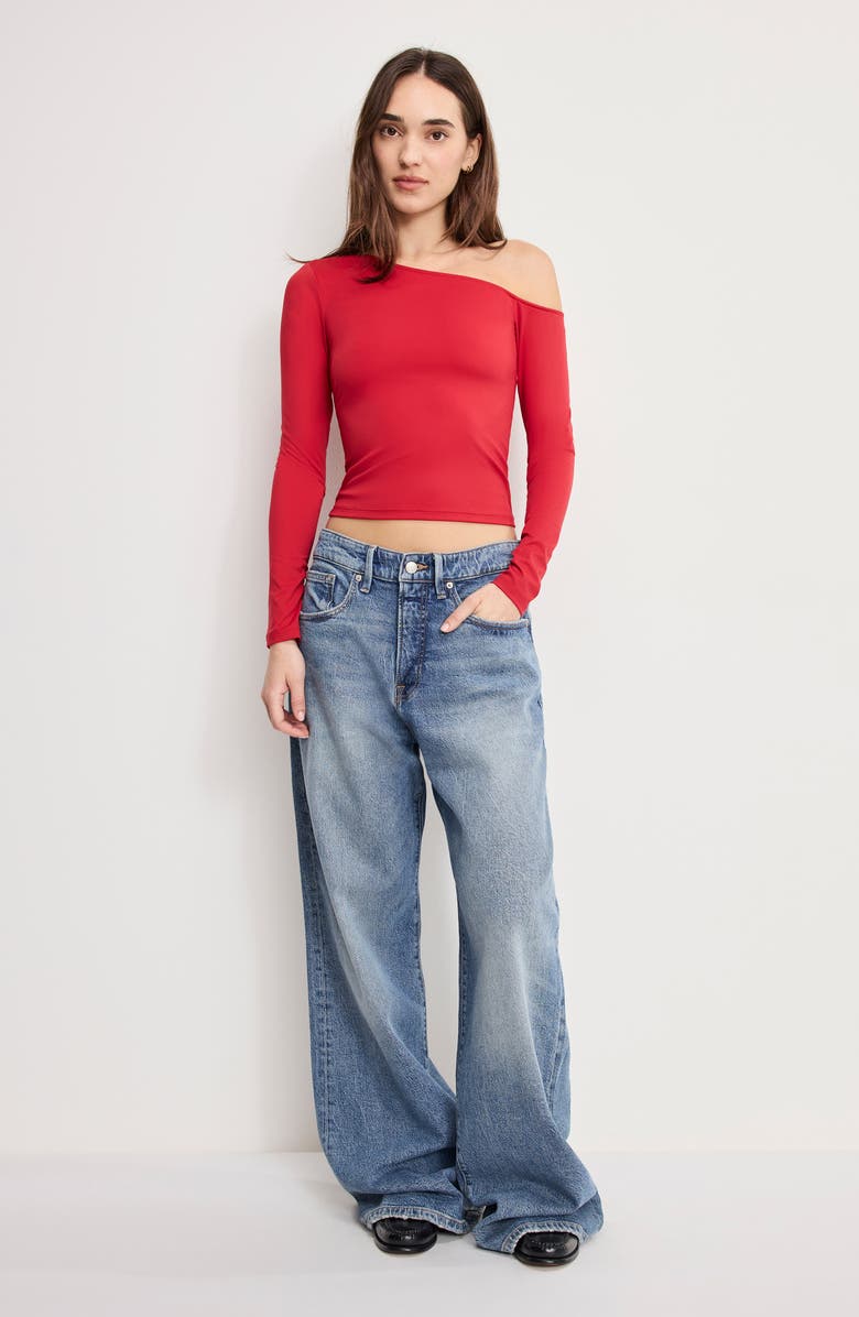 Good American Weightless One-Shoulder Top, Alternate, color, Ruby