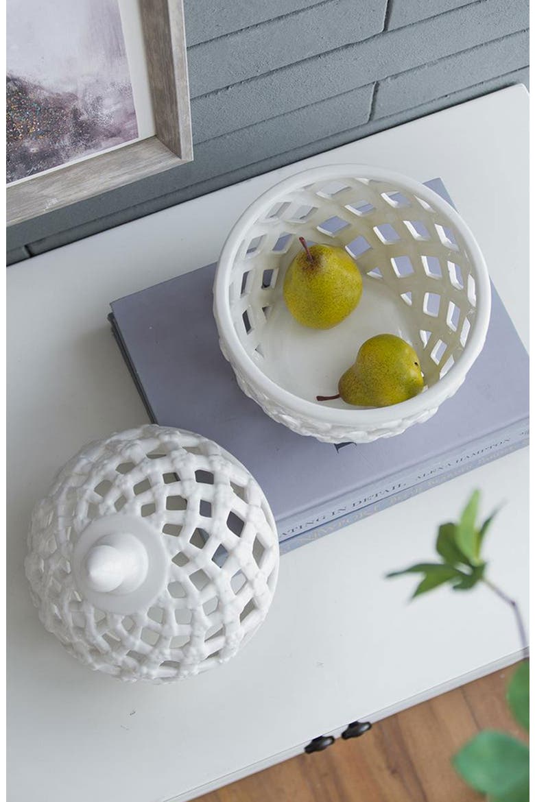Ballas Bird Large Lidded Jar, Alternate, color, WHITE