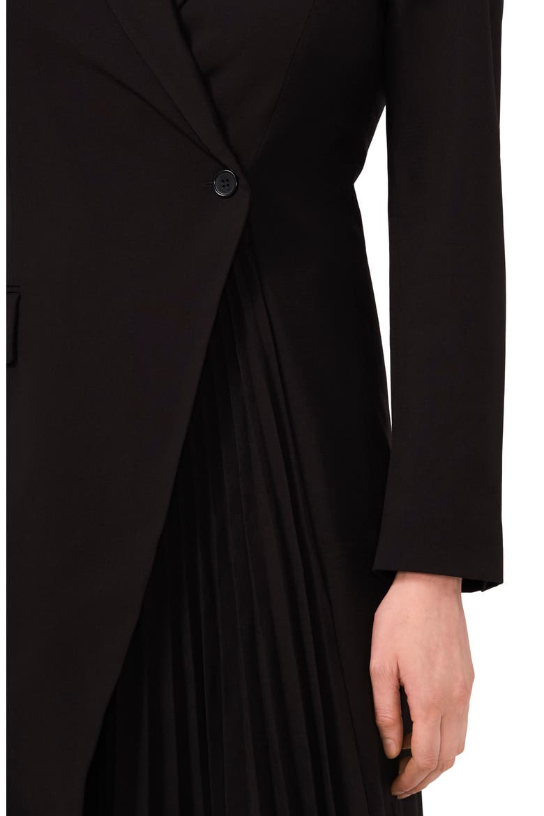 Pleated Long Sleeve Asymmetric Blazer Dress, Alternate, color, RICH BLACK