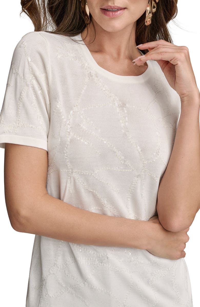 Donna Karan New York Sequin Embellished Short Sleeve Sweater, Alternate, color, 