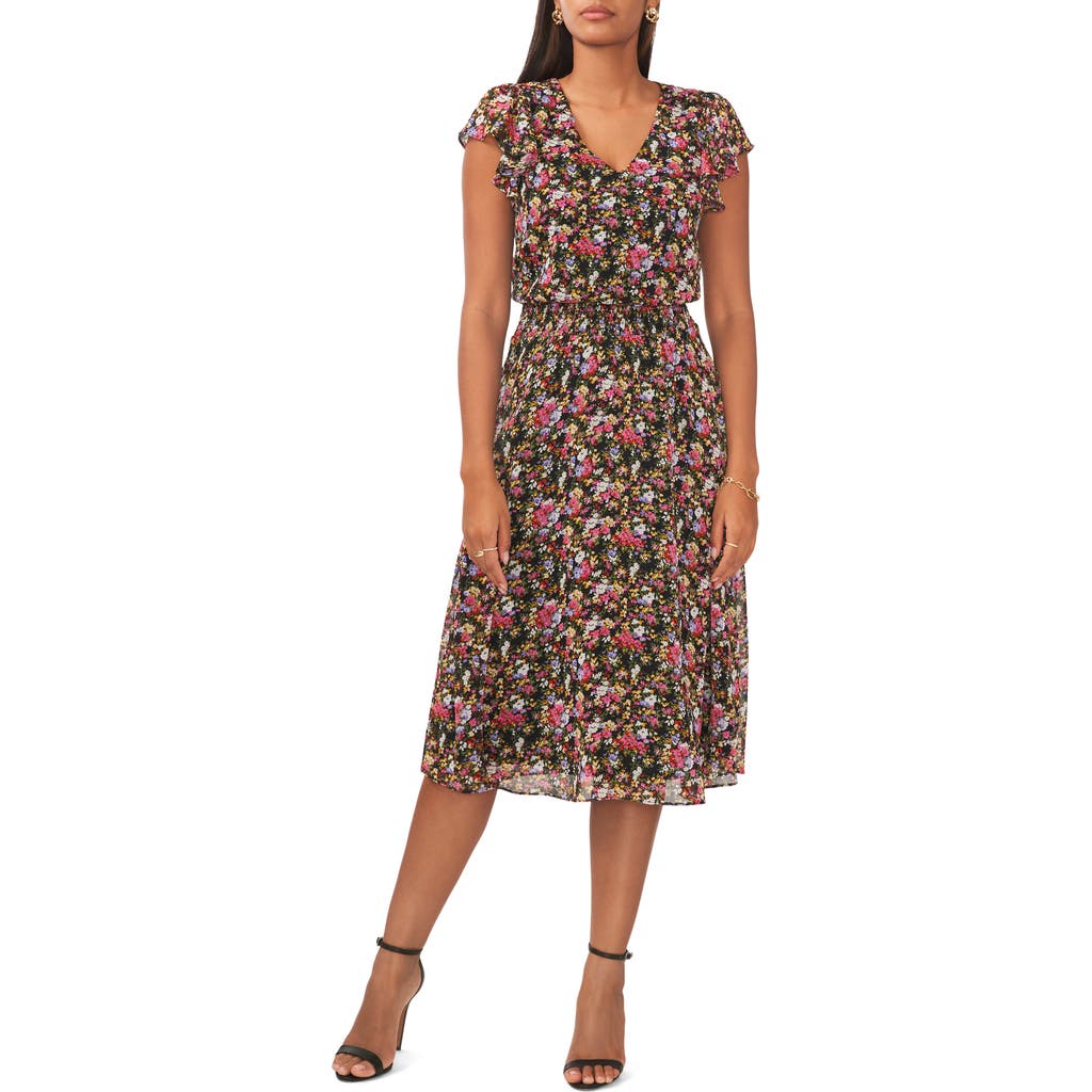 Chaus Floral Smocked Waist Midi Dress In Multi