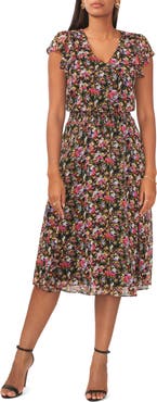Chaus Floral Smocked Waist Midi Dress