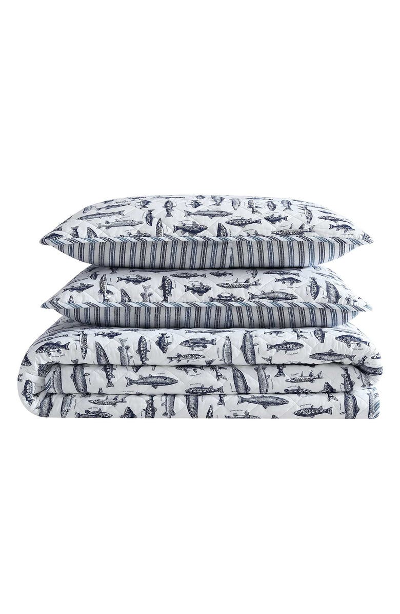 Eddie Bauer Wes Fish Cotton Twin Quilt & Sham Set, Main, color, Blue