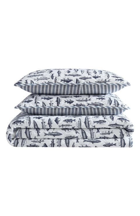 Wes Fish Cotton Twin Quilt & Sham Set