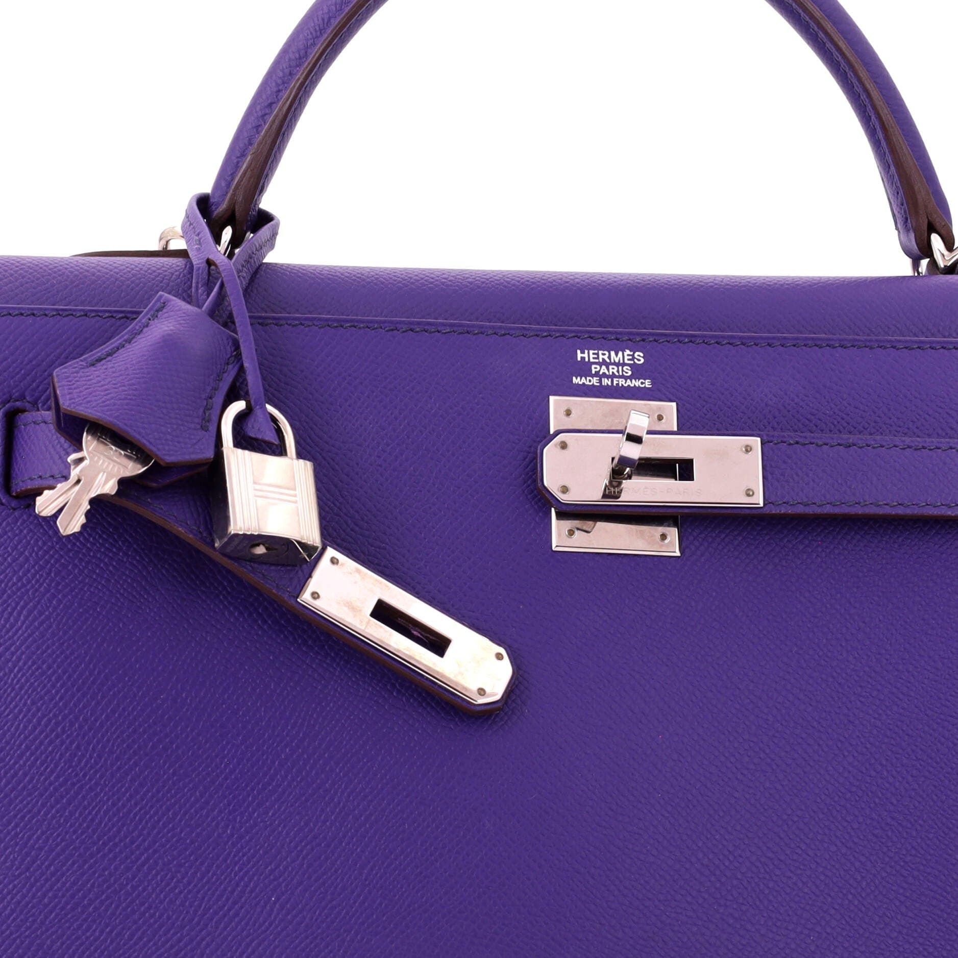 Pre-Owned Hermes Kelly Handbag Purple Epsom with Palladium Hardware 32, Alternate, color, Crocus