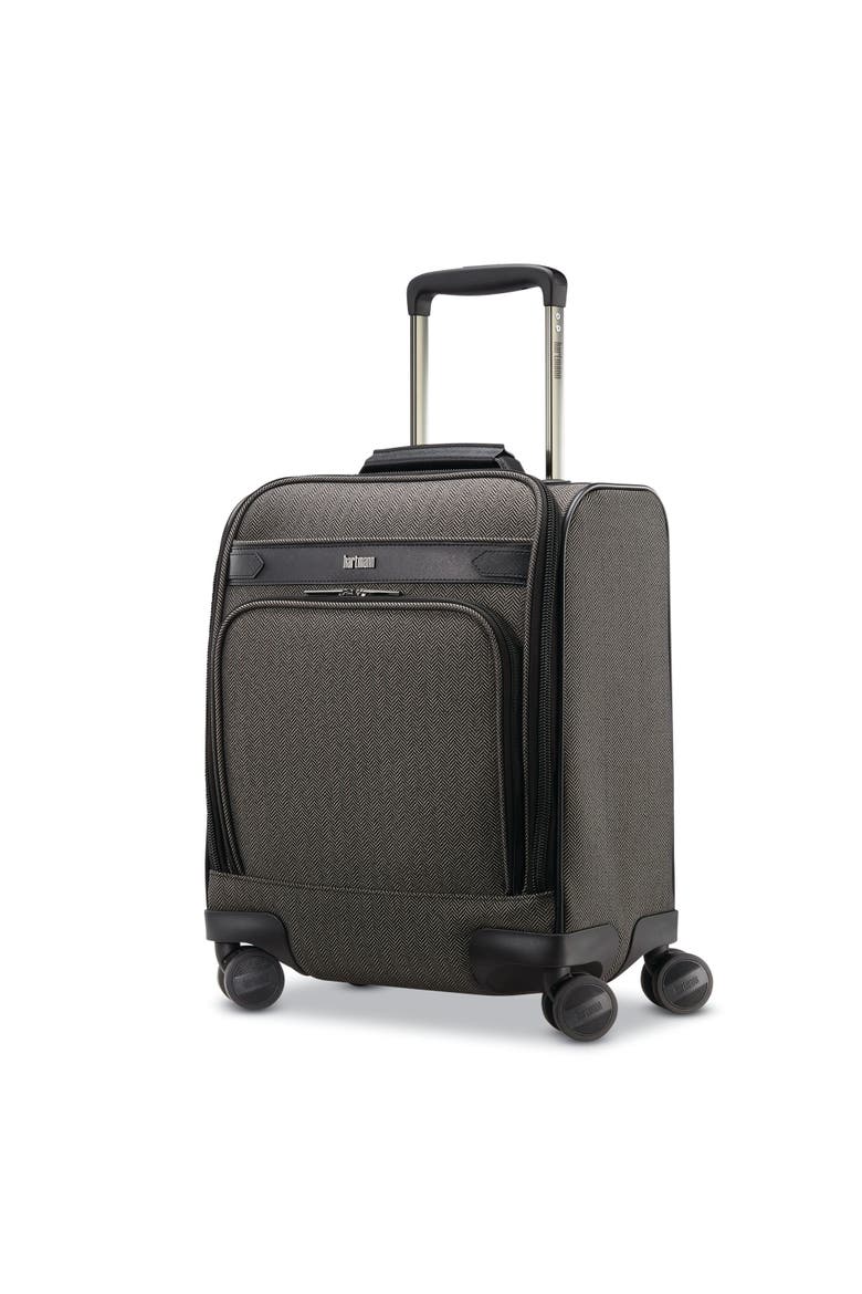 Herringbone Deluxe 16" Underseat Carry On Spinner Luggage, Main, color, Black Herringbone