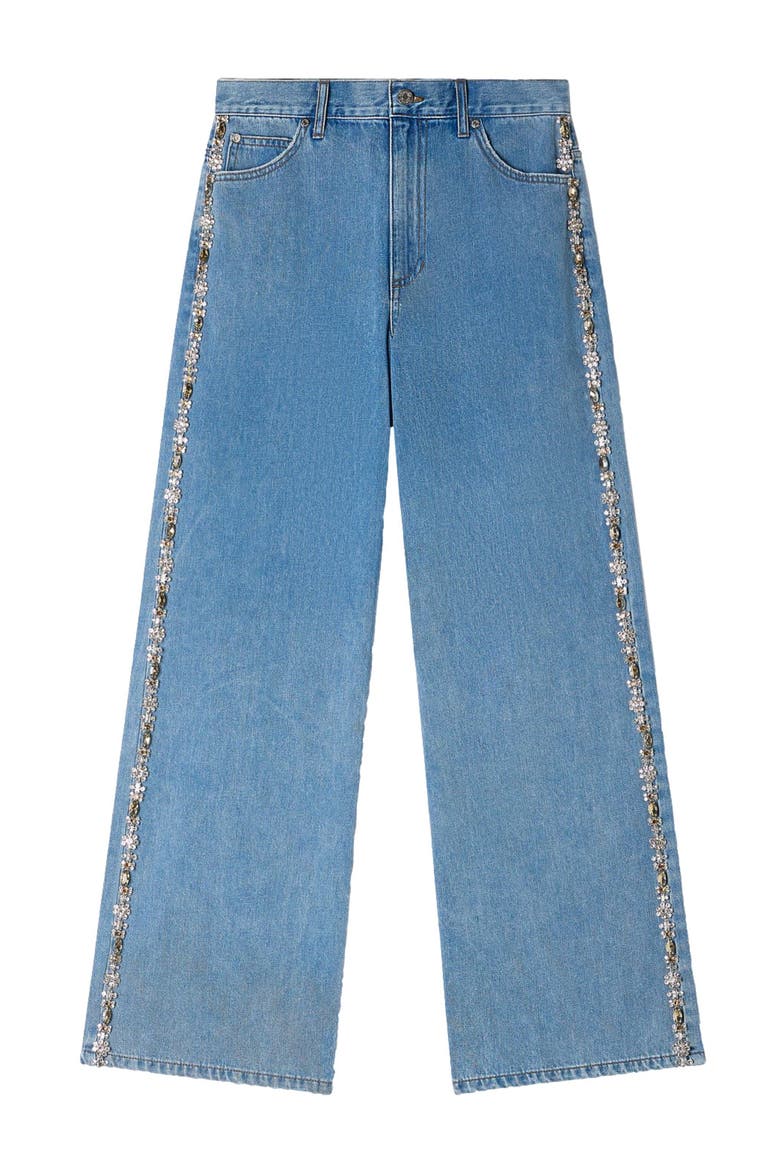 Faded straight-leg rhinestone jeans, Alternate, color, Blue jean