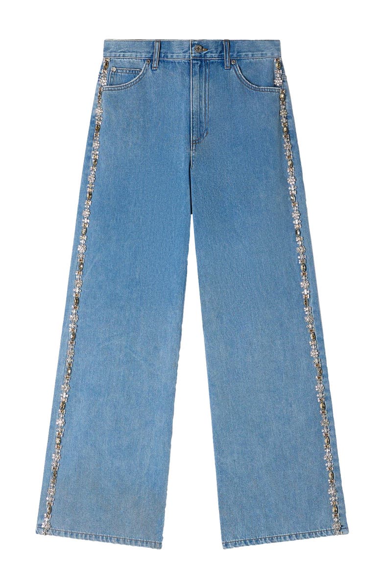 SANDRO Faded straight-leg rhinestone jeans, Alternate, color, Blue Jean