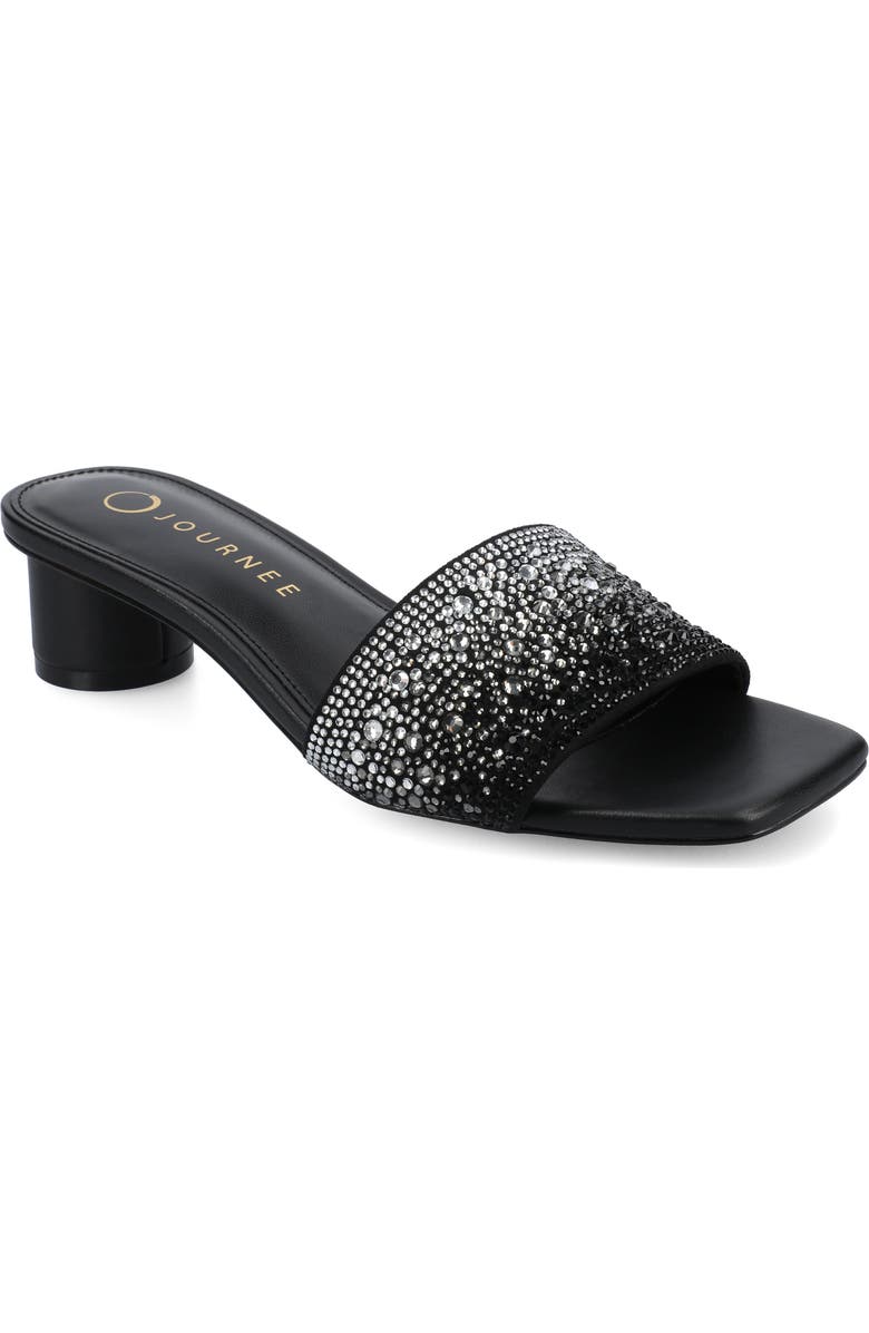 Journee Collection Flora Crystal Embellished Slide Sandal, Main, color, Black