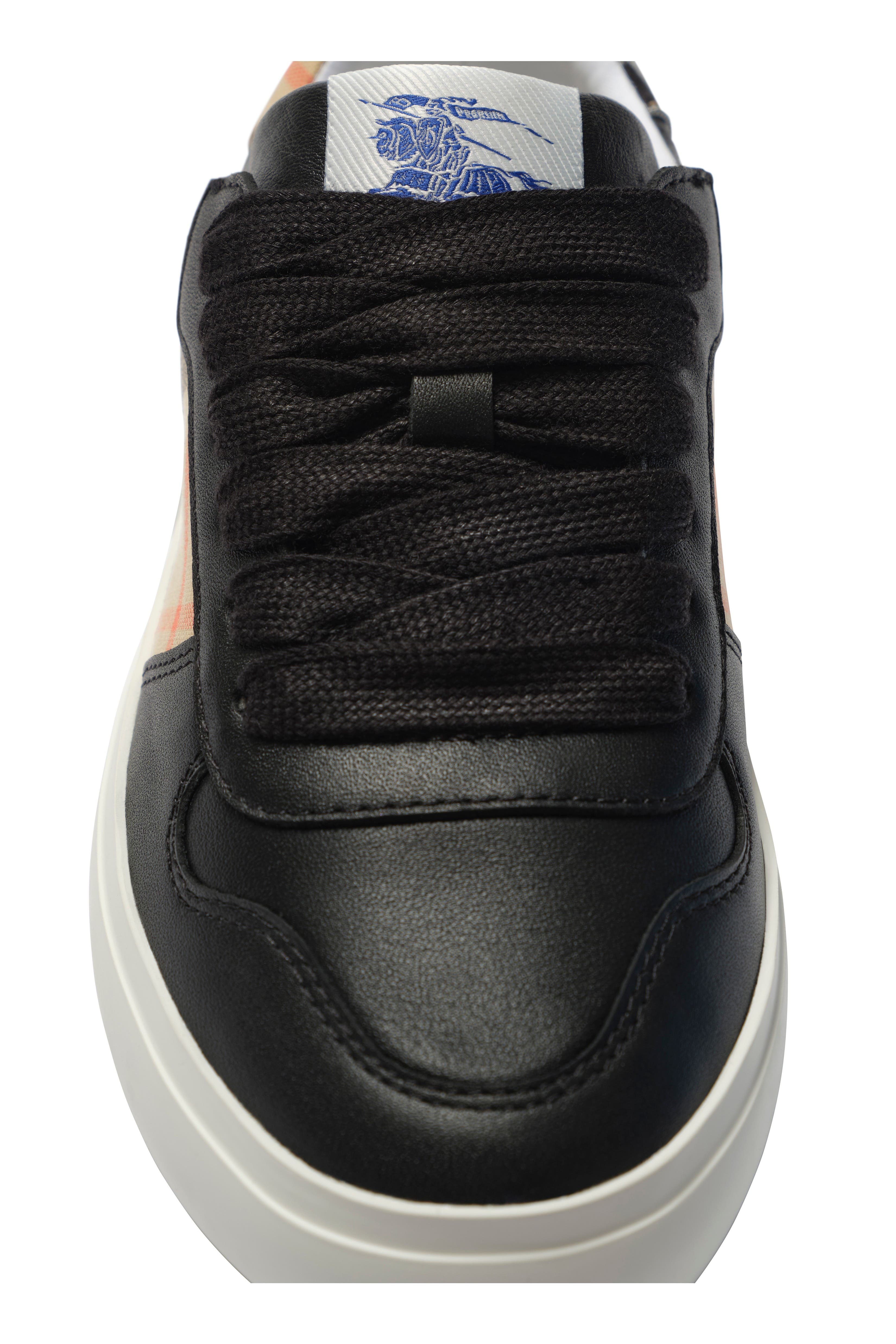 Check and Leather Sneakers, Alternate, color, Black/sand beige