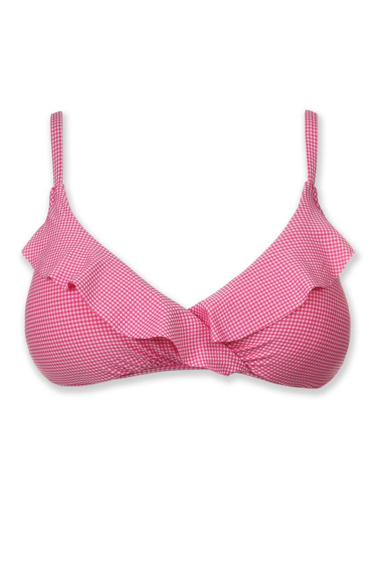 Ruffled Shirred Cross Over Bra, Alternate, color, Pink Gingham