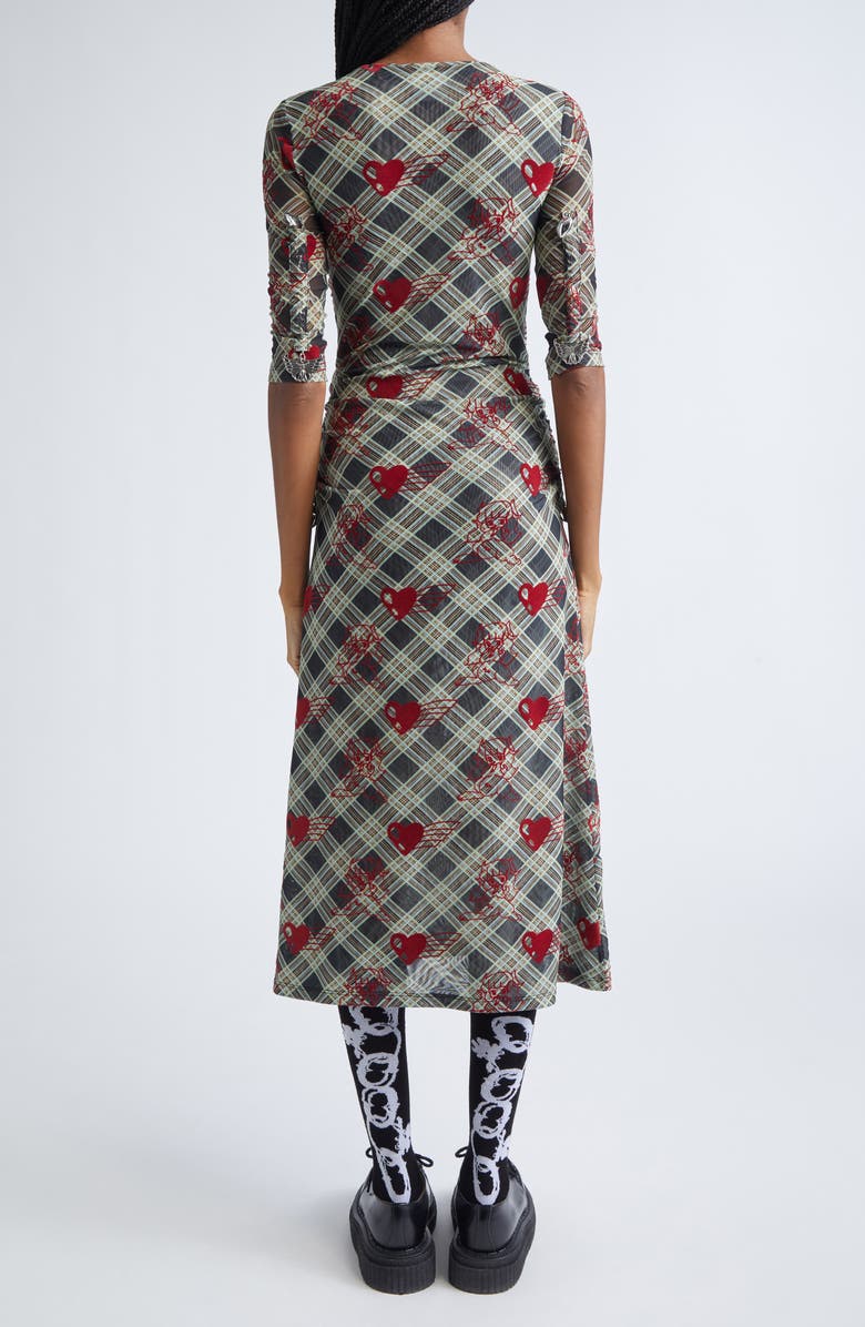 Chopova Lowena Sonicscape Bunny Plaid Flocked Mesh Dress, Alternate, color, Green Multi