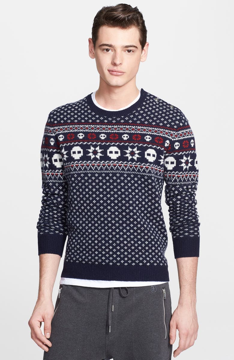 The Kooples SPORT Skull Jacquard Crewneck Sweater, Main, color,