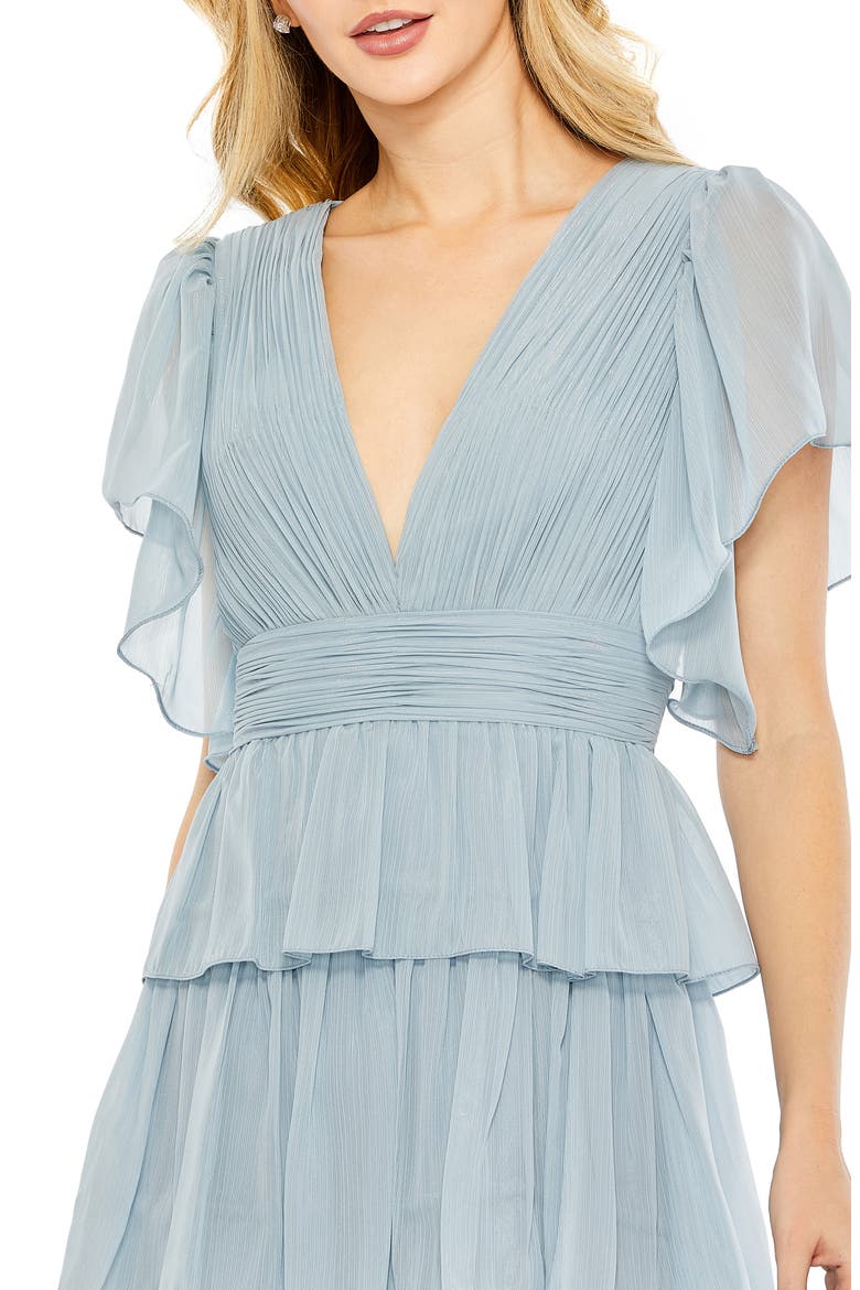Women's Flutter Sleeve Tiered Ruffle Chiffon Gown, Alternate, color, SLATE BLUE