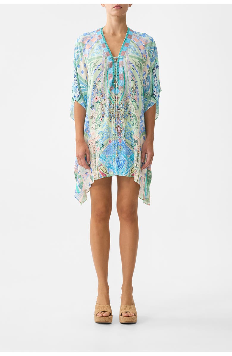Camilla Short Lace Up Kaftan, Main, color, Midsummer Mosaics
