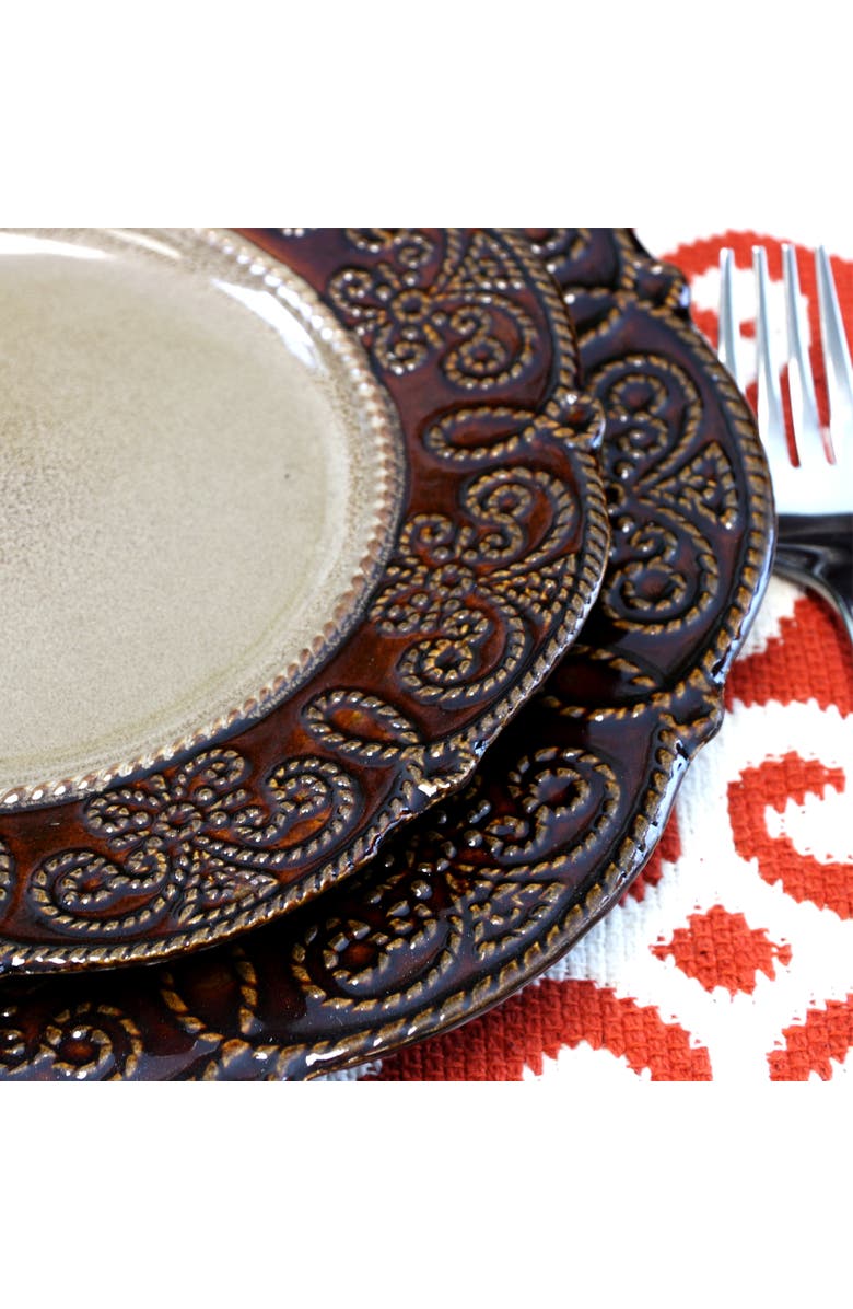 Elama Salia 16 Piece Stoneware Dinnerware Set, Alternate, color, Brown