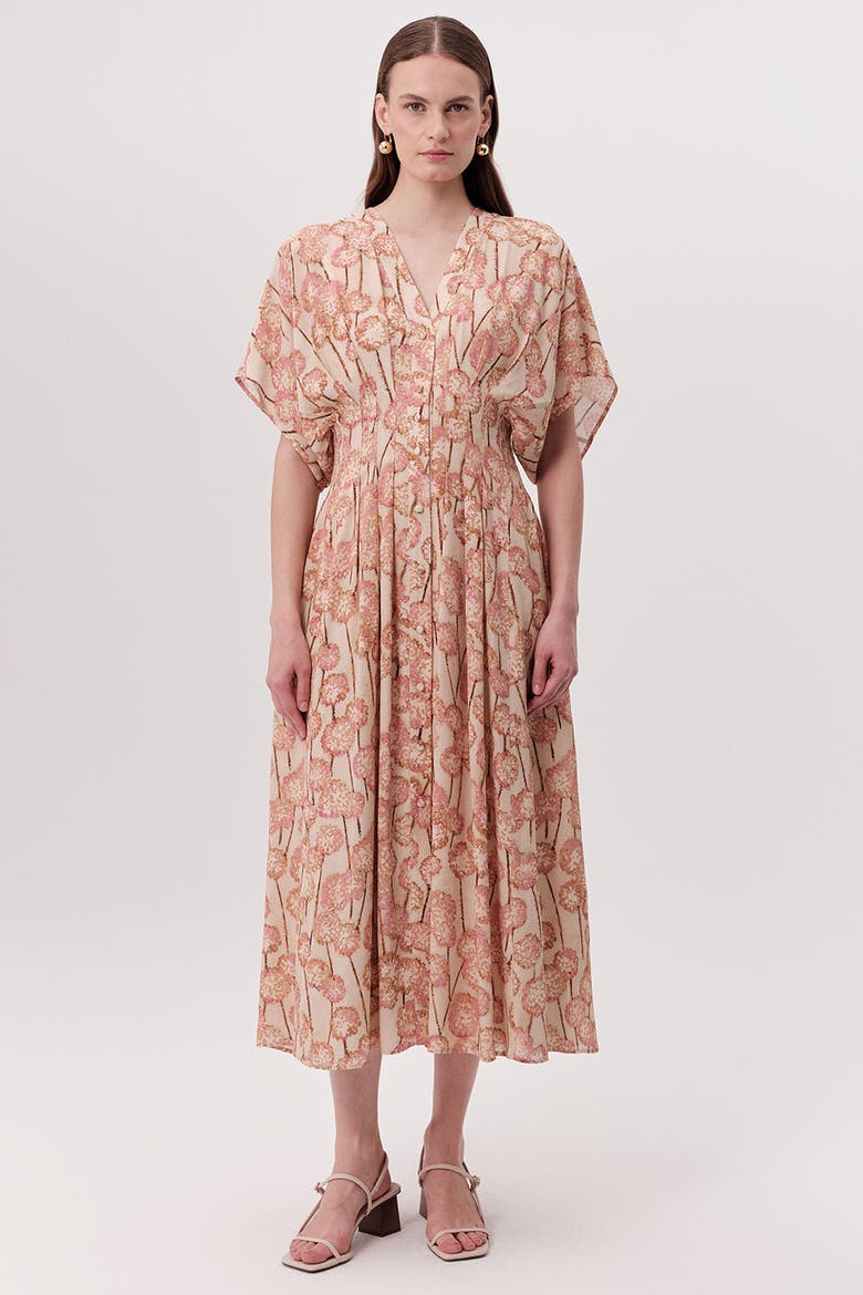 Mattie V Neck Smocked Waist Floral Midi Dress, Alternate, color, MULTI COLOR